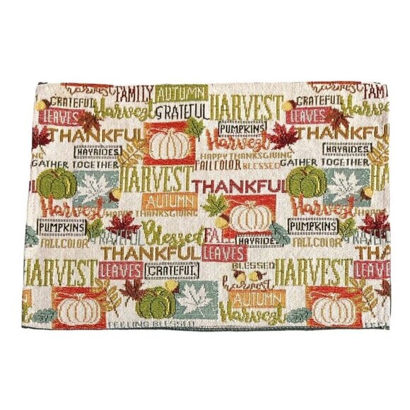 Tapestry Placemats 13" x 18" Harvest Autumn Fall Words Thanksgiving Set Of 2 - Picture 4 of 8